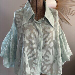 Sea Foam Green Semi Sheer Button Up Blouse